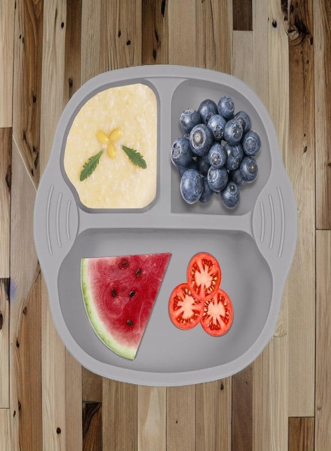Sugalsu Suction Plates with Lids for Babies & Toddlers Food-Grade Silicone, Dinnerware Stays Put, Divided Design for Picky Eaters, Microwave & Dishwasher Friendly(Grey) - Image 4