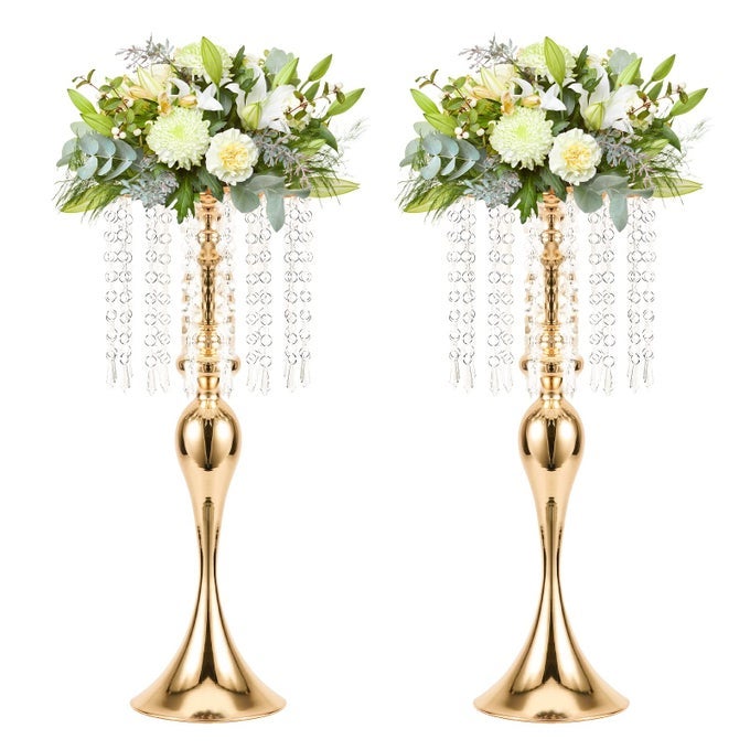 WEDDING CENTERPIECES FOR TABLES GOLD FLOWER VASES FOR CENTERPIECES 2PCS TALL METAL FLOWER VASES WITH CHANDELIER CRYSTAL 213IN FLOWER STAND FOR WEDDING RECEPTION BIRTHDAY PARTY EVENTS HOME DECOR
