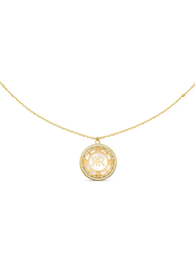 شيروتي 1881 Arabesque.3 Necklace, Embossed 3D Floral Design with Mother of Pearl and Gold-Plated Accents â€“ Crystal-Adorned with CRR Logo