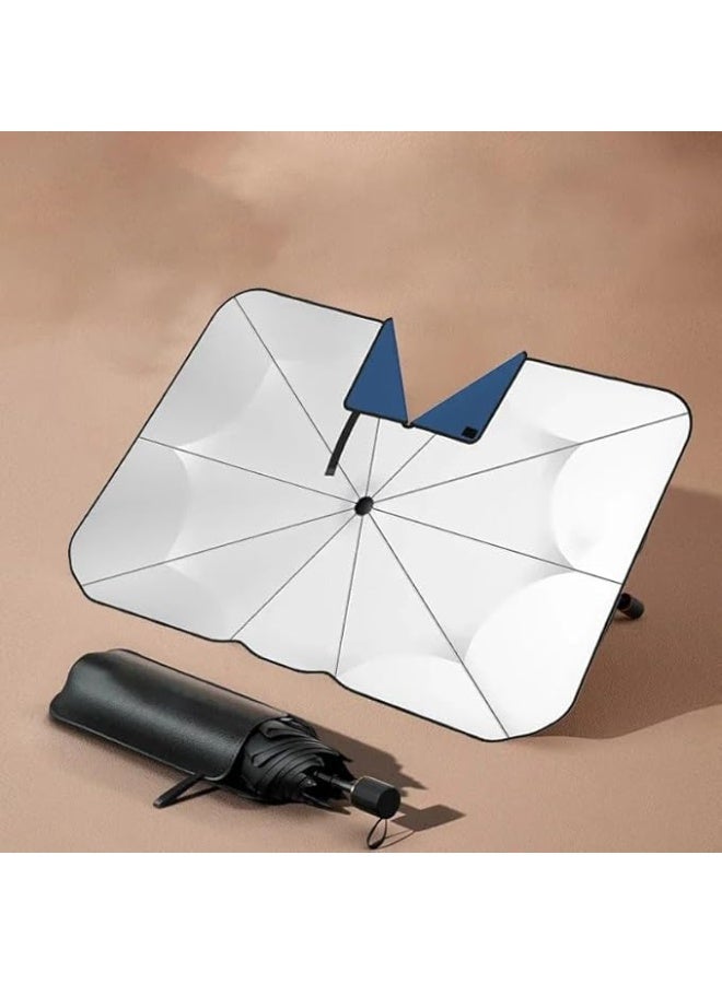 مظلة شمسية للسيارة مزودة بفتحة تثبيت للمرآة لسهولة التركيب، توفر عزلًا حراريًا بنسبة 90% لحماية السيارة من أشعة الشمس. قابلة للطي. - Image 1