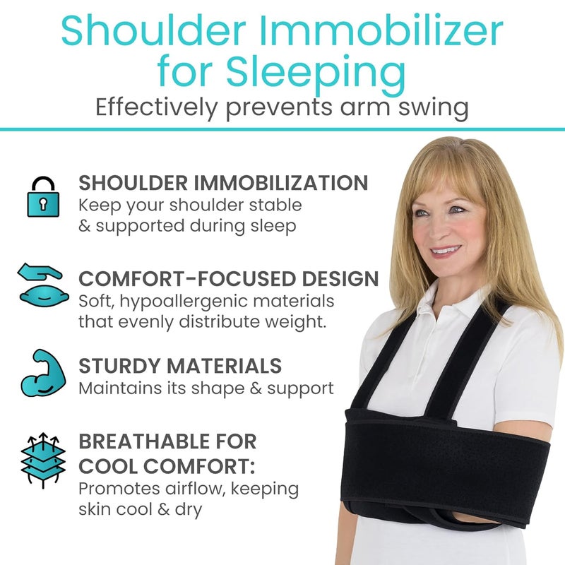 Vive Arm Sling Shoulder Immobilizer for Sleeping Fits Left  Right  Comfortable Night Support for Elbow Injury Rotator Cuff Surgery Broken Wrist  Hand  Adjustable Straps Fit Men  Women Black XLarge - Image 2