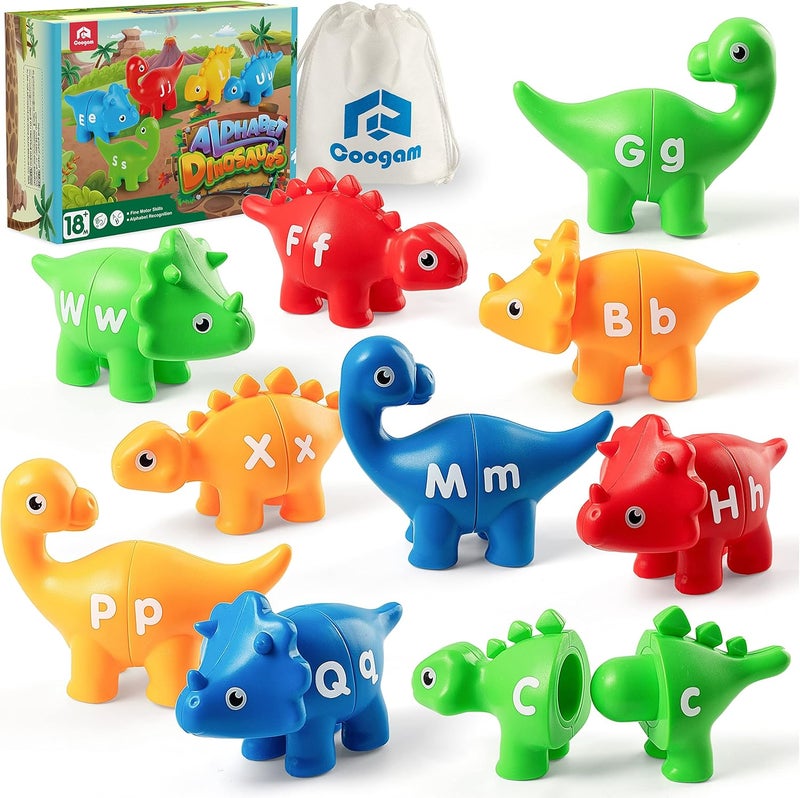Coogam Matching Letters Fine Motor Toy, 26 PCS Double-Sided ABC Dinosaur Alphabet Match Game with Uppercase Lowercase, Preschool Educational Montessori Learning Toys for Toddlers Boys Girls - Image 1