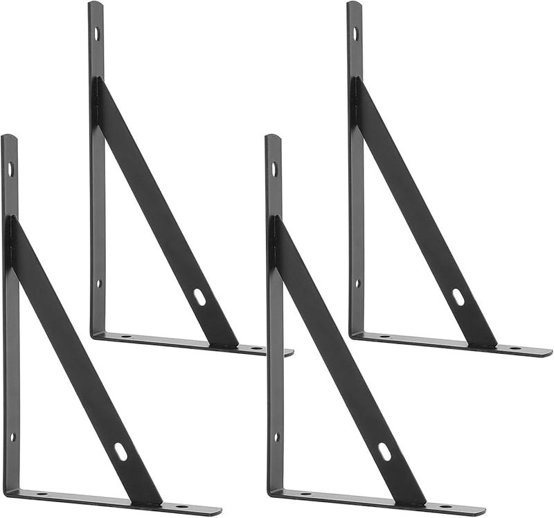 4Pcs Heavy Duty Folding Shelf Brackets 12 Inch Black Steel Wall Mounted Supports - Image 1
