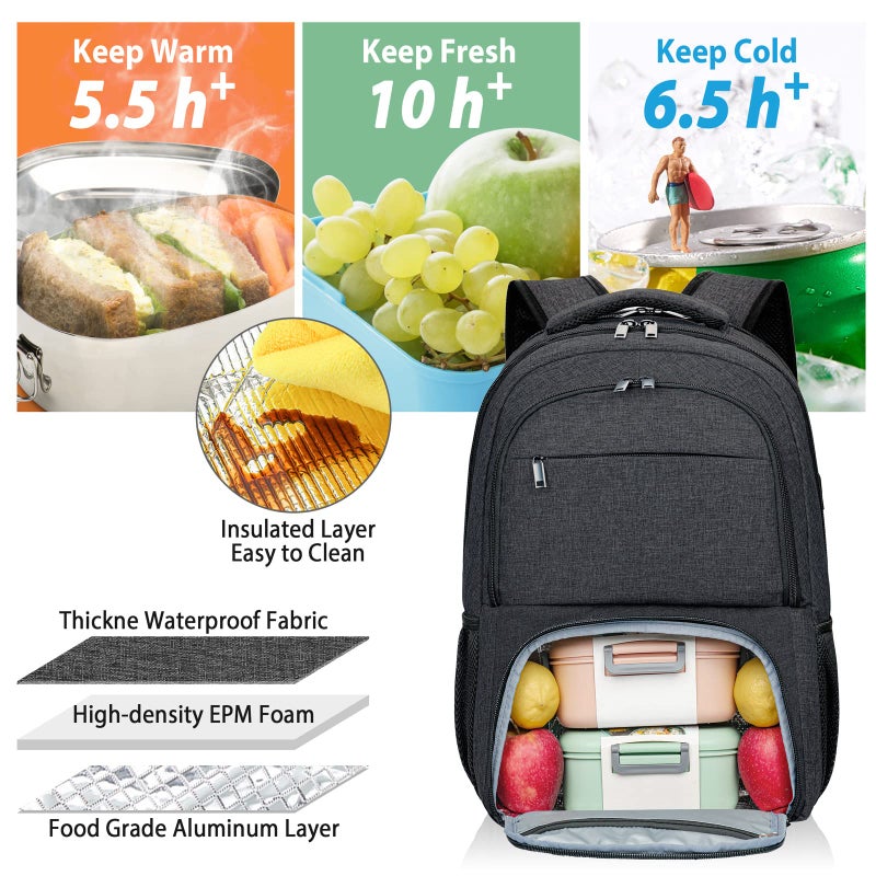 BIKROD Lunch Backpack, Insulated Cooler Lunch Bag Backpack, Large School Backpacks for Teen Boys Water Resistant Back Pack Gift for Men Fit 17 Inch Laptop, - Image 5
