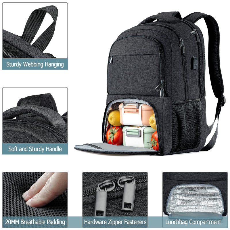 BIKROD Lunch Backpack, Insulated Cooler Lunch Bag Backpack, Large School Backpacks for Teen Boys Water Resistant Back Pack Gift for Men Fit 17 Inch Laptop, - Image 3