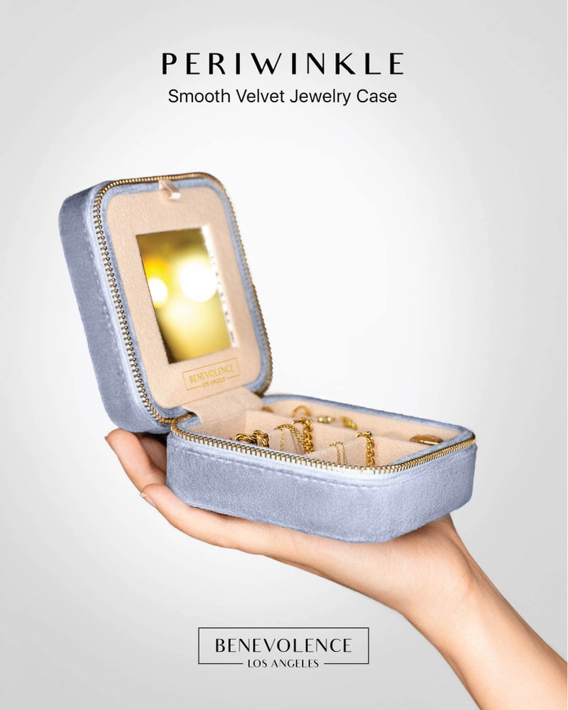 Benevolence LA Plush Velvet Jewelry Box | Travel Jewelry Case Organizer with Mirror | Featured in Oprah's Favorite Things | Best Gifts For Daughter, Girlfriend, Mom | Gifts For Her - Periwinkle Blue - Image 2