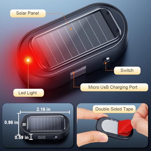 STHIRA® 2 Pack Solar Power Simulated Dummy Alarm Security Lights, Self-Adhesive Fake Alarm LED, Auto Charging, with Micro USB Charging Port, Self-Adhesive Peel-and-Stick Dummy Car Alarm Light - Image 2