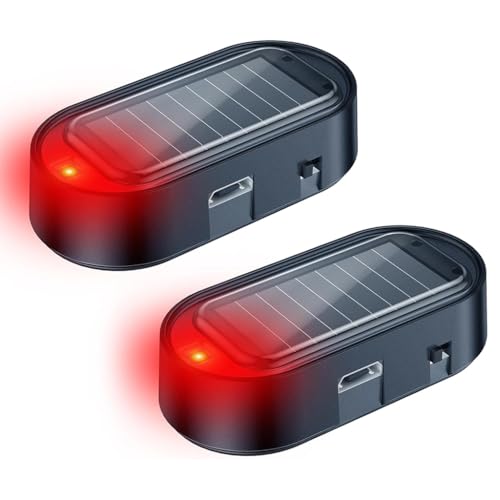 STHIRA® 2 Pack Solar Power Simulated Dummy Alarm Security Lights, Self-Adhesive Fake Alarm LED, Auto Charging, with Micro USB Charging Port, Self-Adhesive Peel-and-Stick Dummy Car Alarm Light - Image 1