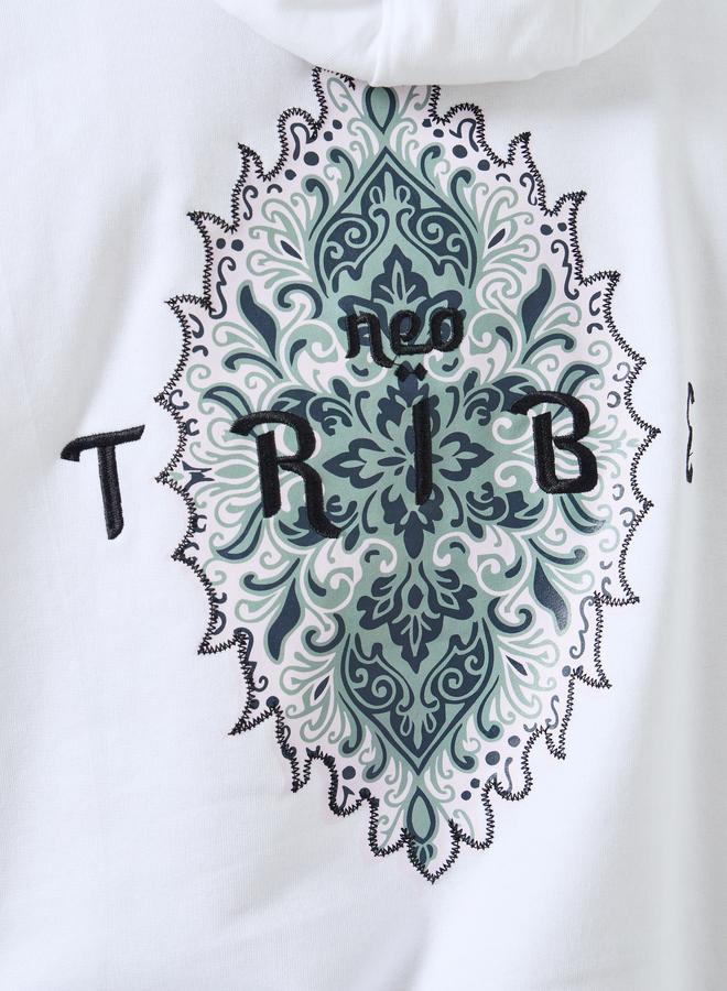 ستايلي هودي واسع أبيض مطبوع للرجال - Image 4