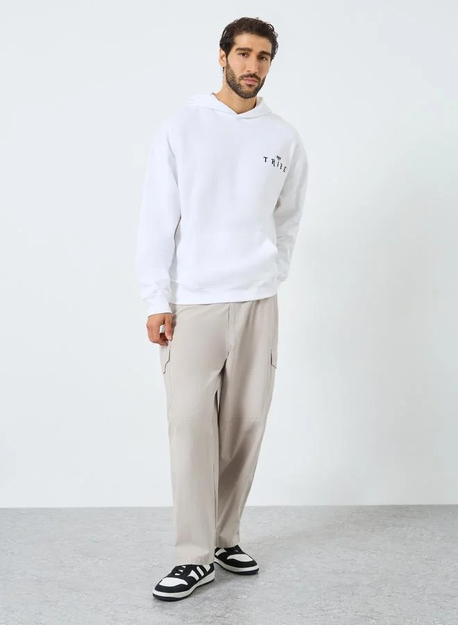 Styli Men White Printed Oversized Hoodie