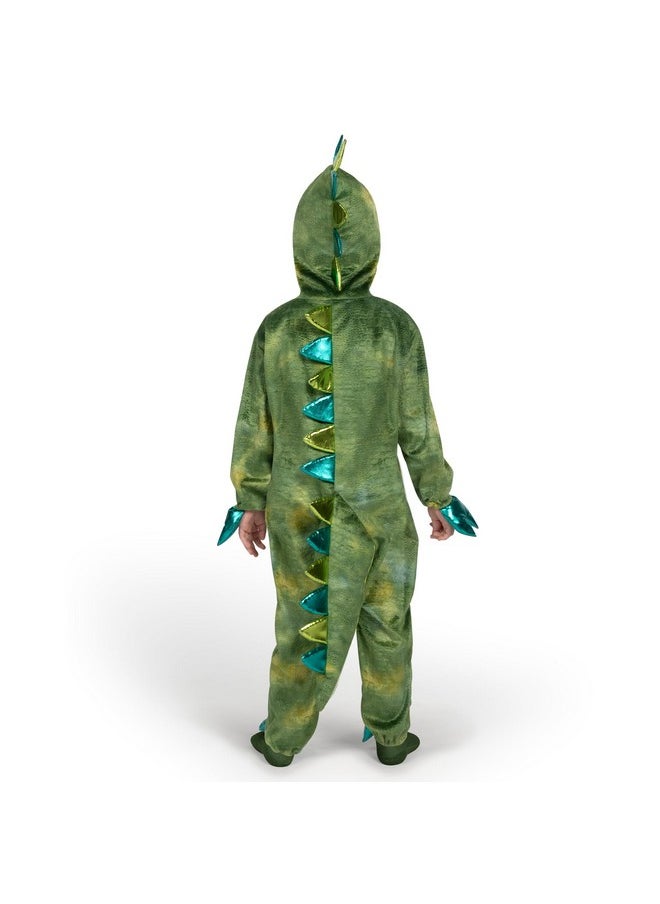Spooktacular Creations - Unisex Shining Dinosaur Jumpsuit Pajama For Kids Zip-Up Green T-Rex Hooded Jumpsuit Halloween Costume, 3T(3-4Yr) - Image 1