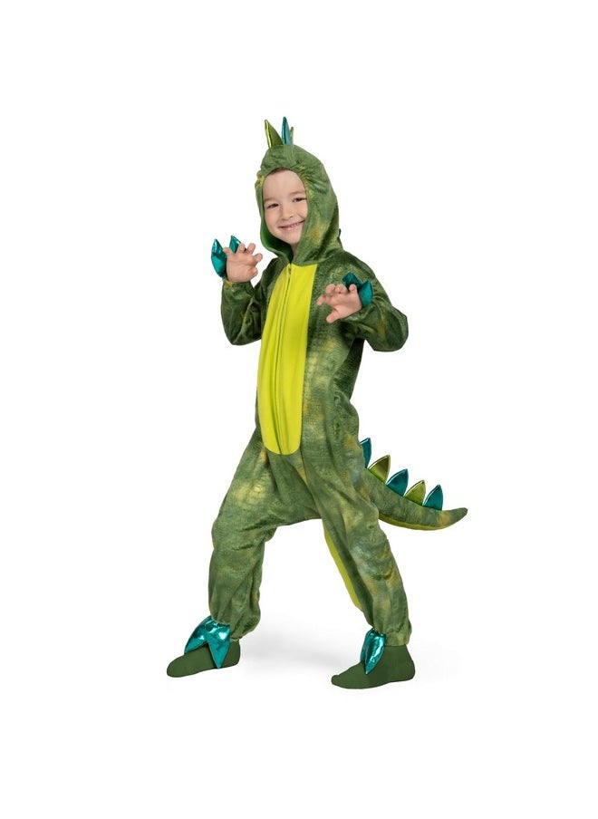 Spooktacular Creations - Unisex Shining Dinosaur Jumpsuit Pajama For Kids Zip-Up Green T-Rex Hooded Jumpsuit Halloween Costume, 3T(3-4Yr) - Image 1