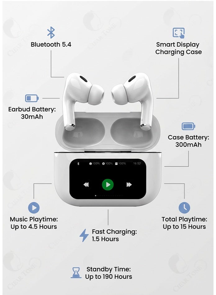 Oteeto Wireless Earbuds with Smart Touch Screen Case, Bluetooth 5.4 TWS Headphones, Full Color LCD Display | Ear Detection & Free Switch Left or Right | Total Up to 15H Playtime | Low Latency Gaming Headset for iPhone & Android - Image 5