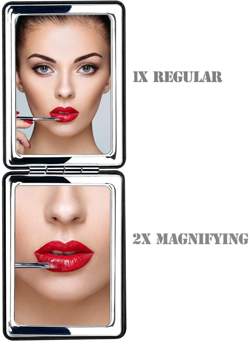 Compact Vanity Mirror for Men, Black, Travel Makeup Mirror for Handbag Pocket Wallet, Portable Double-Sided Magnifying Cosmetic Mirror for Daily, Work, Business - Image 3