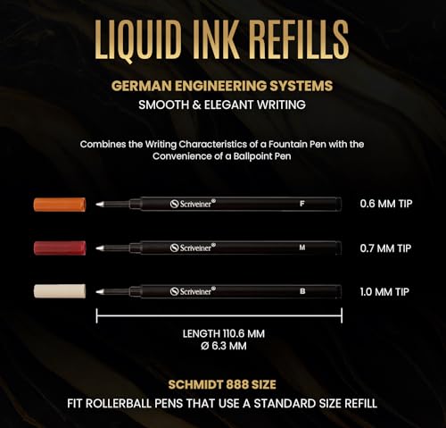Scriveiner Rollerball Refill Black Broad - 4 Rollerball Refills Designed for Scriveiner Pens - Safety Ceramic Non Dry Roller Pen Refill B - Schmidt 888 Size – Made in Germany - Image 5