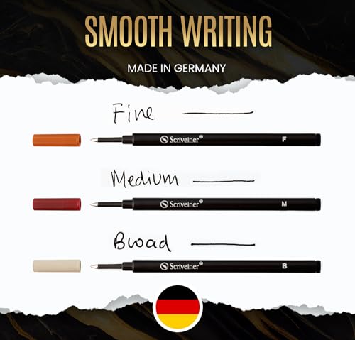 Scriveiner Rollerball Refill Black Broad - 4 Rollerball Refills Designed for Scriveiner Pens - Safety Ceramic Non Dry Roller Pen Refill B - Schmidt 888 Size – Made in Germany - Image 2