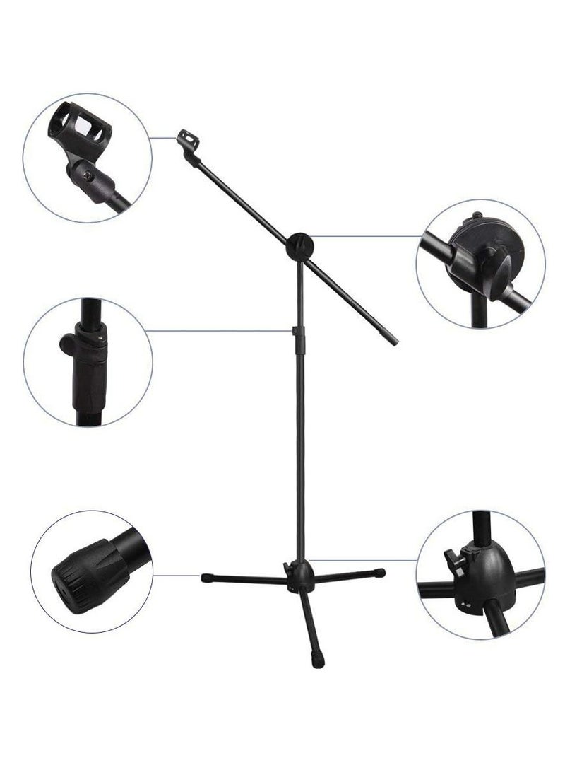 Mike Music - Microphone Stand Adjustable Height Dual Mic Clip Folding Type Portable Tripod Mic Holder for Live Stream Singing Speech Stage Outdoor Show - Image 1