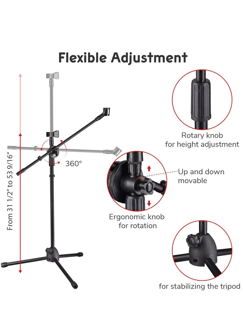 Mike Music - Microphone Stand Adjustable Height Dual Mic Clip Folding Type Portable Tripod Mic Holder for Live Stream Singing Speech Stage Outdoor Show - Image 1