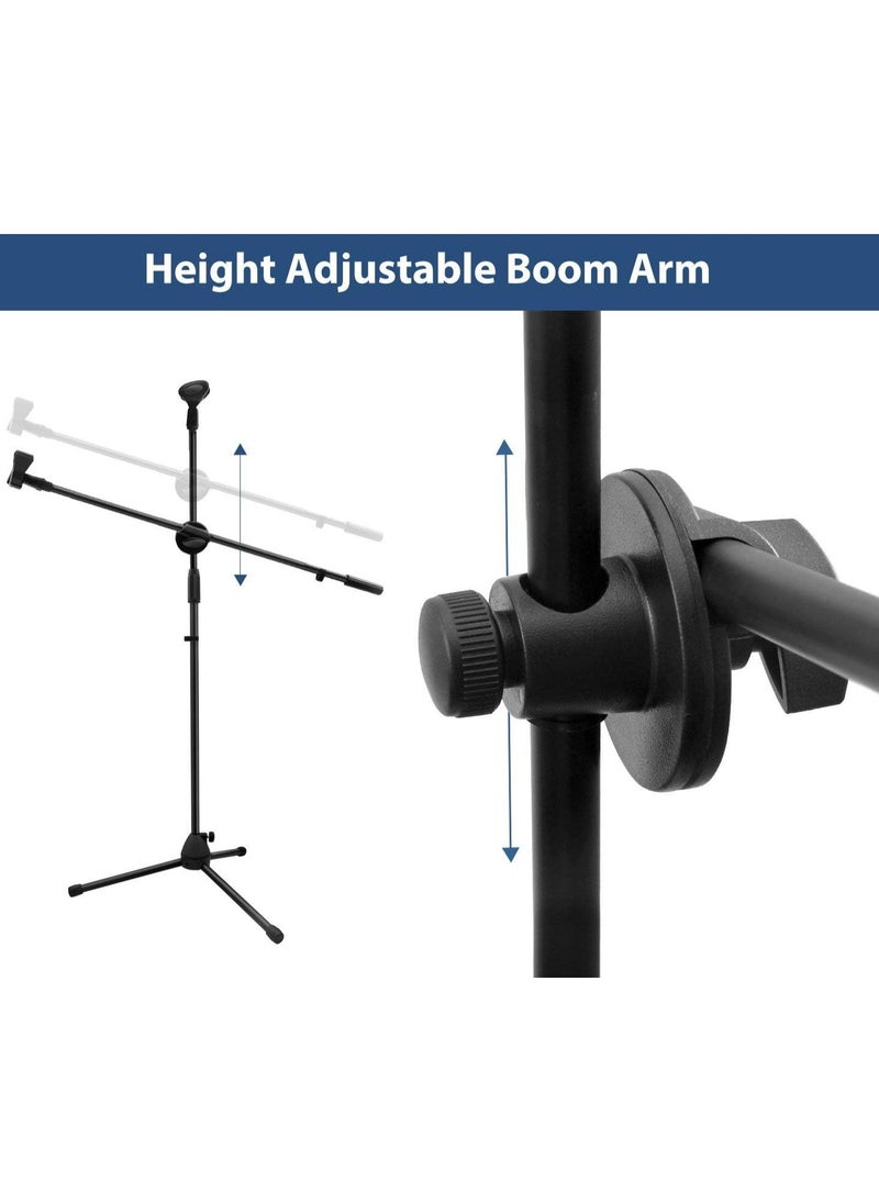 Mike Music - Microphone Stand Adjustable Height Dual Mic Clip Folding Type Portable Tripod Mic Holder for Live Stream Singing Speech Stage Outdoor Show - Image 1