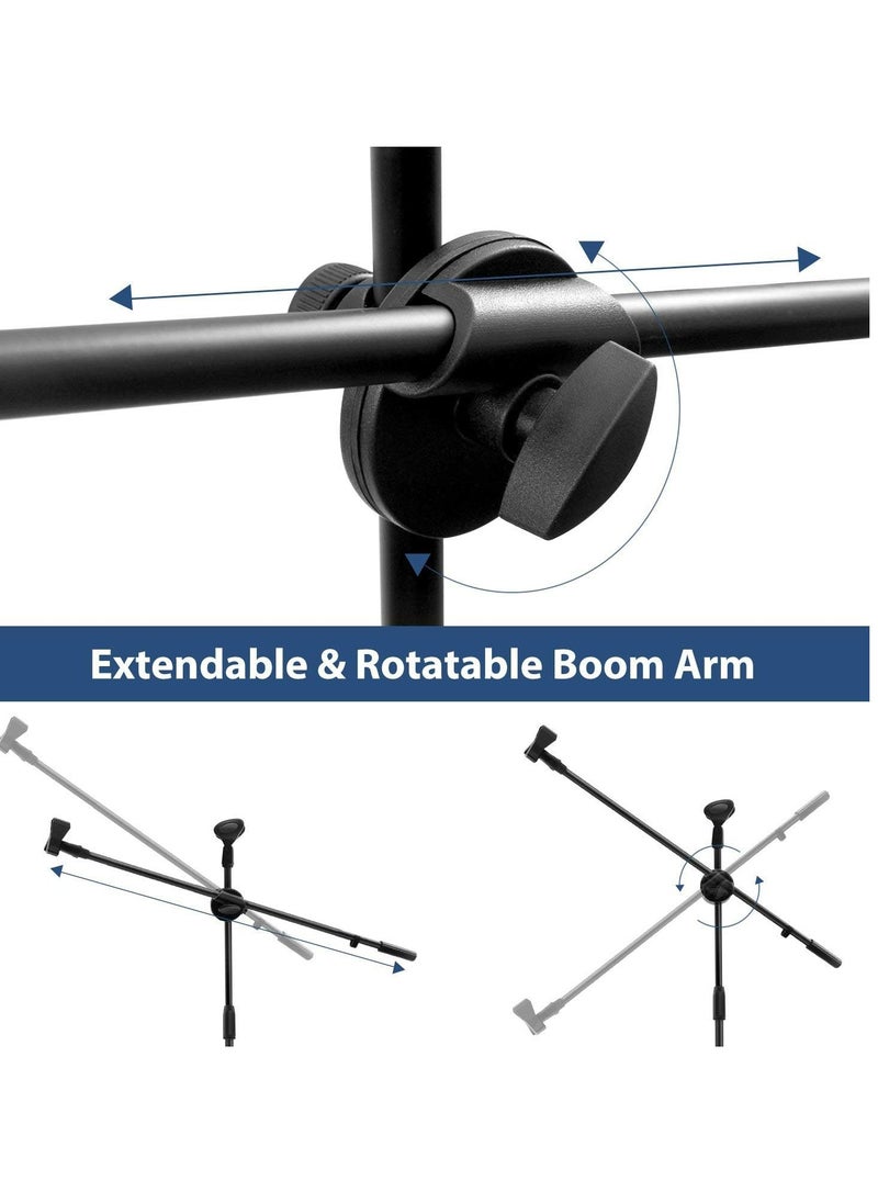 Mike Music - Microphone Stand Adjustable Height Dual Mic Clip Folding Type Portable Tripod Mic Holder for Live Stream Singing Speech Stage Outdoor Show - Image 1