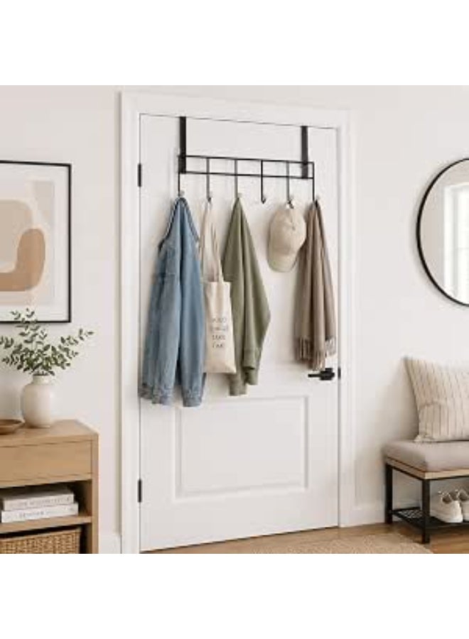 Metal hanging rack with six hooks and wooden ball ends, no drilling required, suitable for clothes, towels, hats, bags, robes and keys, suitable for bathroom, bedroom, kitchen and home, 38 cm long. - Image 4