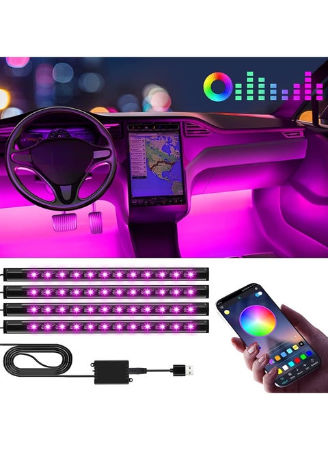 Automobile Atmosphere Lamps - Car LED Strip 4pcs with 7 Colors - Interior Light With App - Multi Color