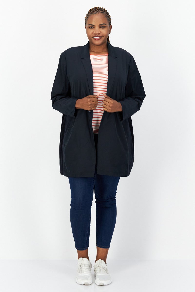 Samoon Women Regular Fit Plain Casual Blazer, Navy - Image 3