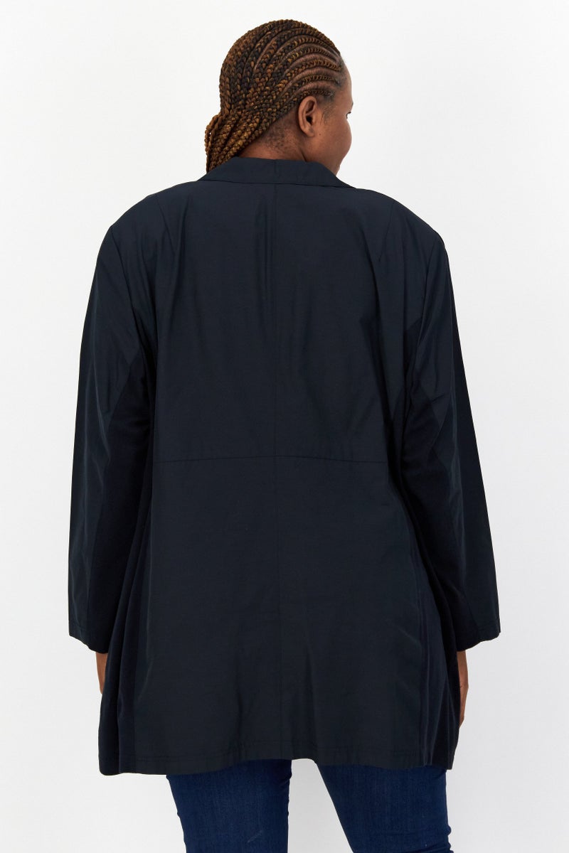 Samoon Women Regular Fit Plain Casual Blazer, Navy - Image 4