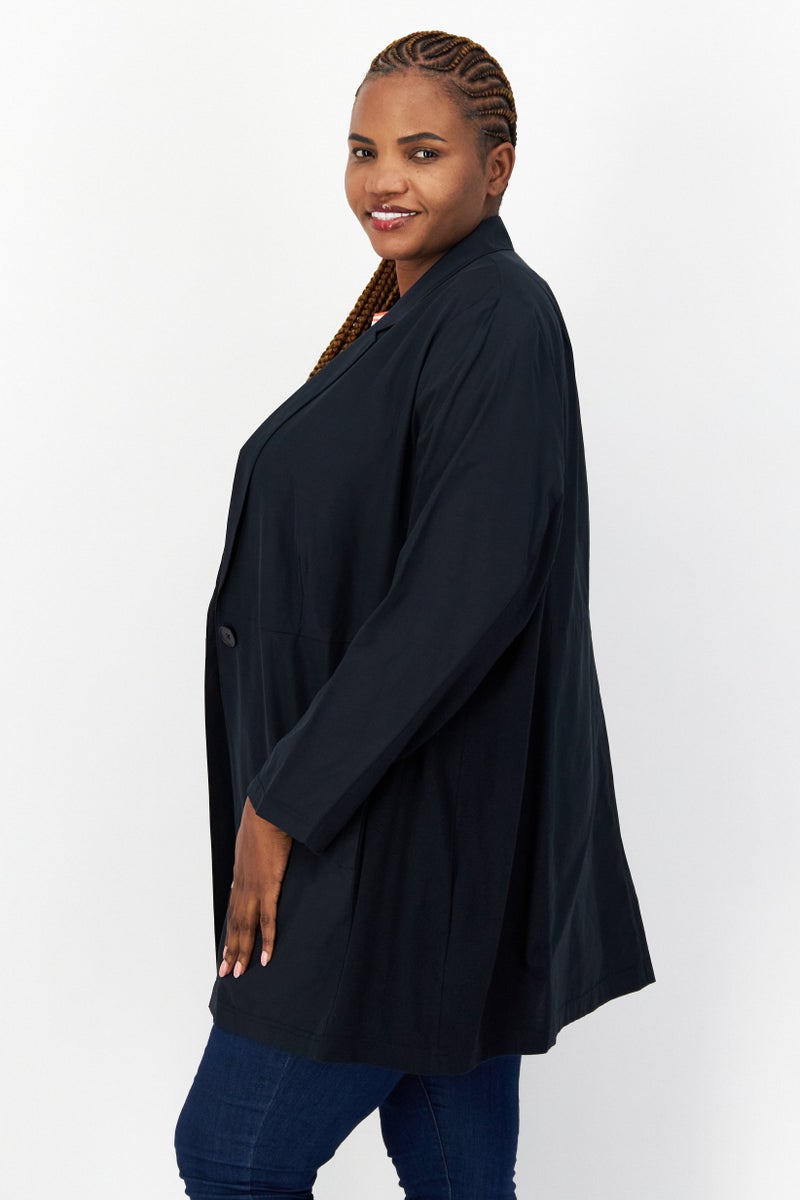 Samoon Women Regular Fit Plain Casual Blazer, Navy - Image 2