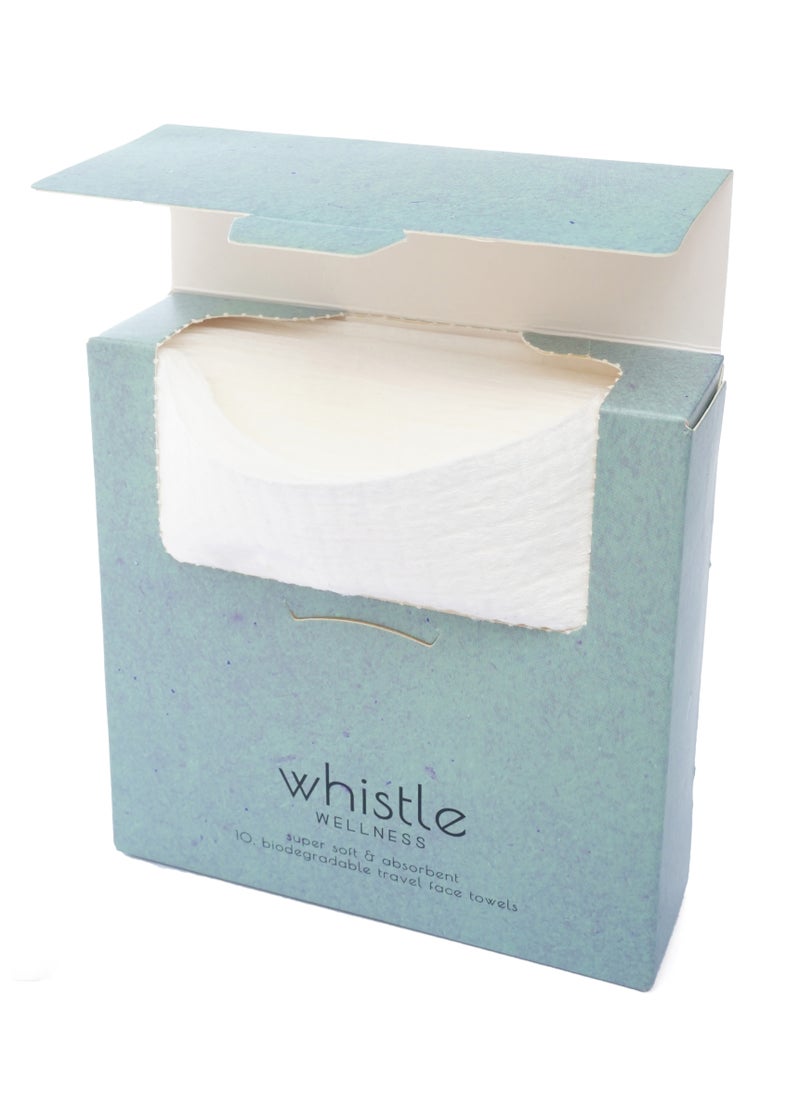 Whistle Wellness - Whistle Wellness™ Face Towels Disposable Biodegradable Plant Based Travel Pack 10 Count - Image 1