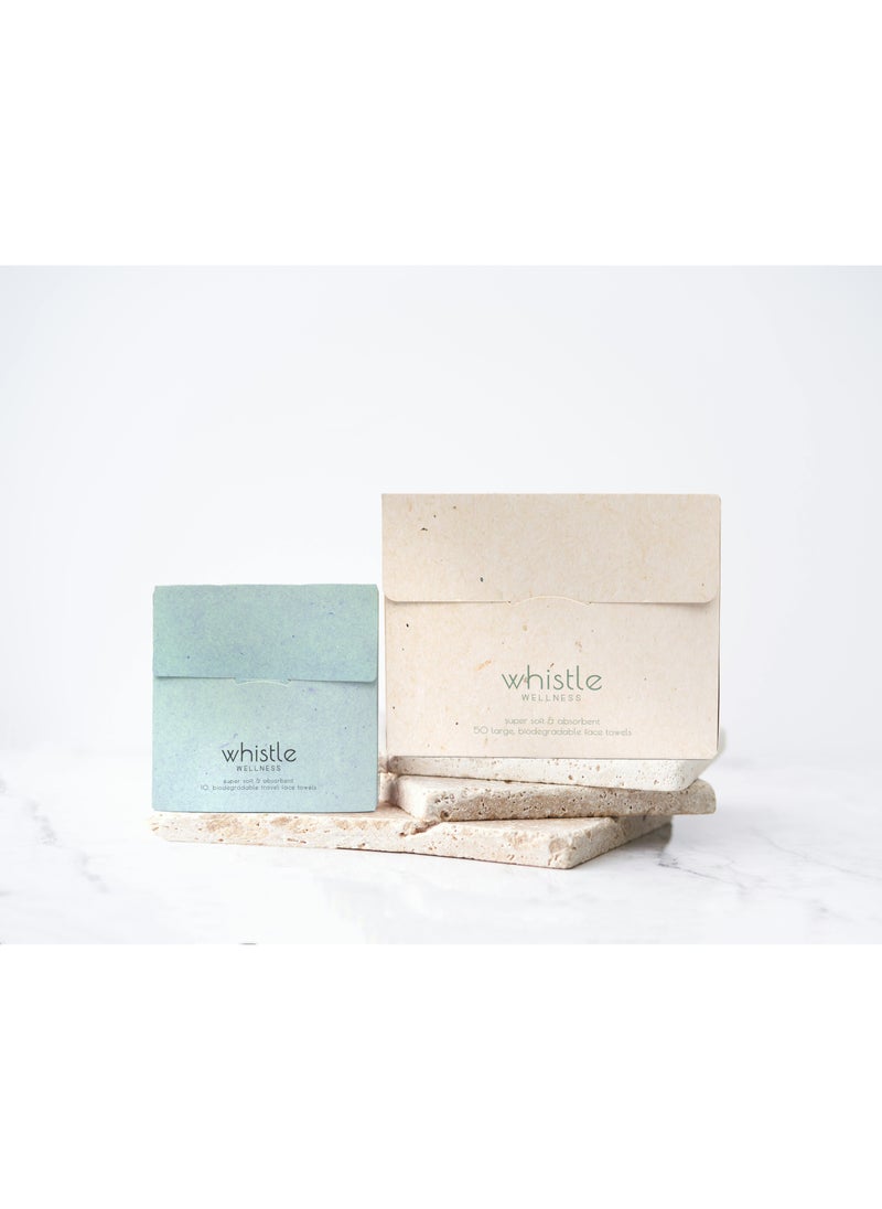 Whistle Wellness - Whistle Wellness™ Face Towels Disposable Biodegradable Plant Based Travel Pack 10 Count - Image 1