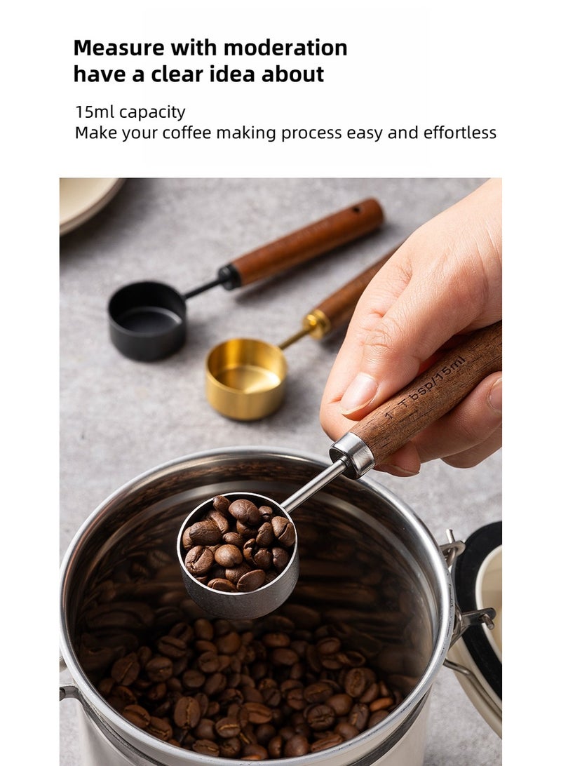 ملعقة قياس مسحوق القهوة من الفولاذ المقاوم للصدأ، القياس الكمي من 15 مل غرام، ملعقة مسحوق الحليب، ملعقة قياس، ملعقة فول القهوة مقبض الجوز (الفضة) - Image 1