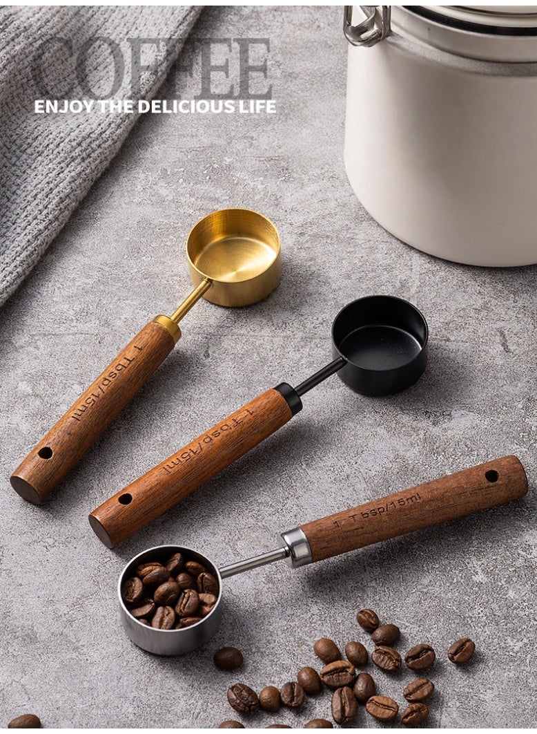 ملعقة قياس مسحوق القهوة من الفولاذ المقاوم للصدأ، القياس الكمي من 15 مل غرام، ملعقة مسحوق الحليب، ملعقة قياس، ملعقة فول القهوة مقبض الجوز (الفضة) - Image 2