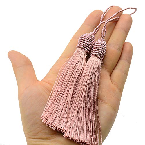 Makhry 20pcs 155cm6 Inch Silky Floss Bookmark Tassels with 2Inch Cord Loop and Small Chinese Knot for Jewelry Making Souvenir Bookmarks DIY Craft Accessory Peach Pink