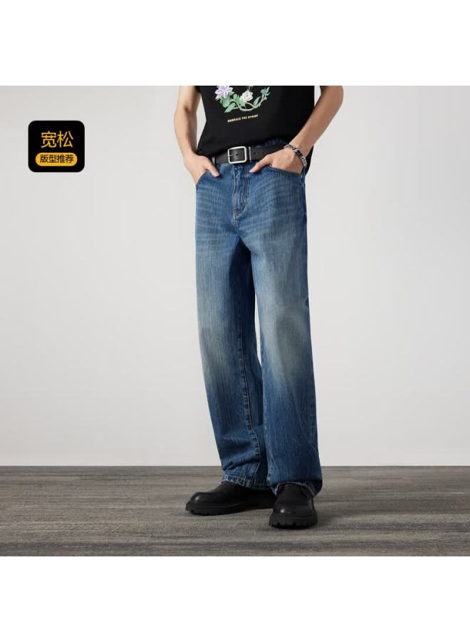 Cabbeen Woven Blue Non-stretch Denim Jeans Men Special Texture Fabric Trendy Fashion Autumn Trousers