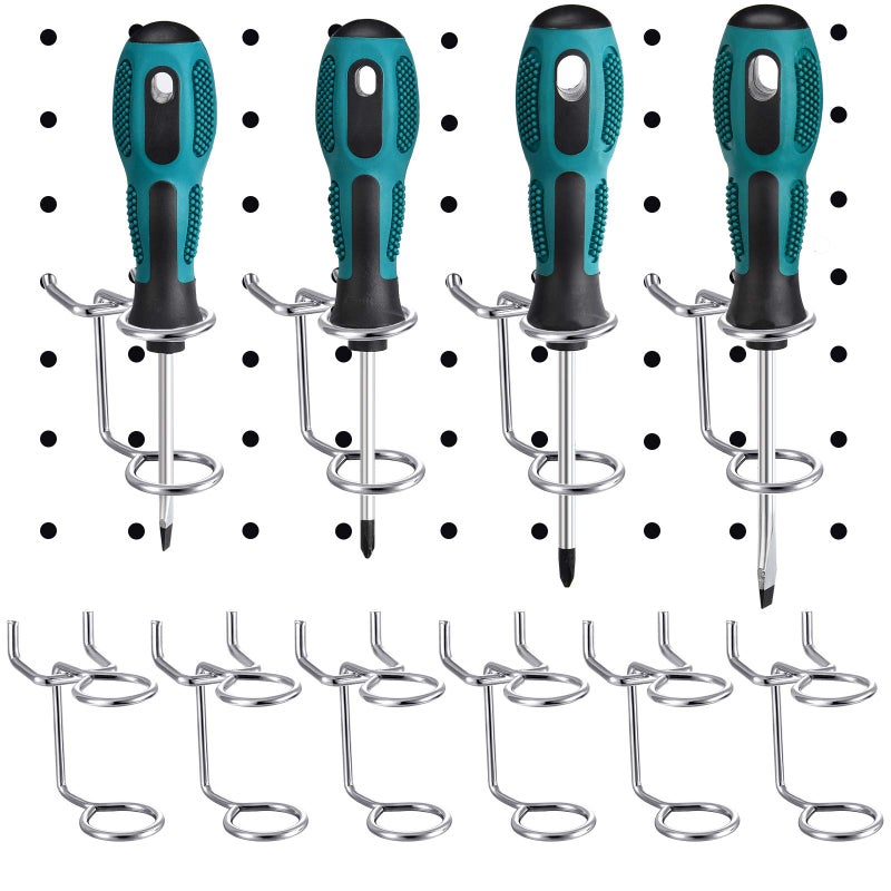 12 Pieces Screwdriver Organizer Tool Holders MultiTool Holder DoubleRing Tool Holders Pegboard Accessories Household Tools Organizer Racks Storage System Hand Tools for Kitchen Garage Workbench