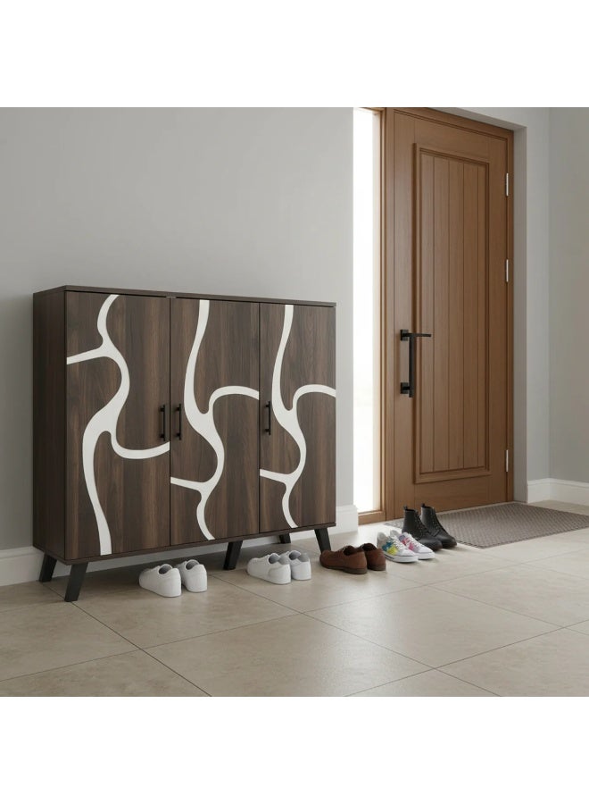 Baity 3-door wooden shoe cabinet, 5 tiers - dark brown and gray - Image 1