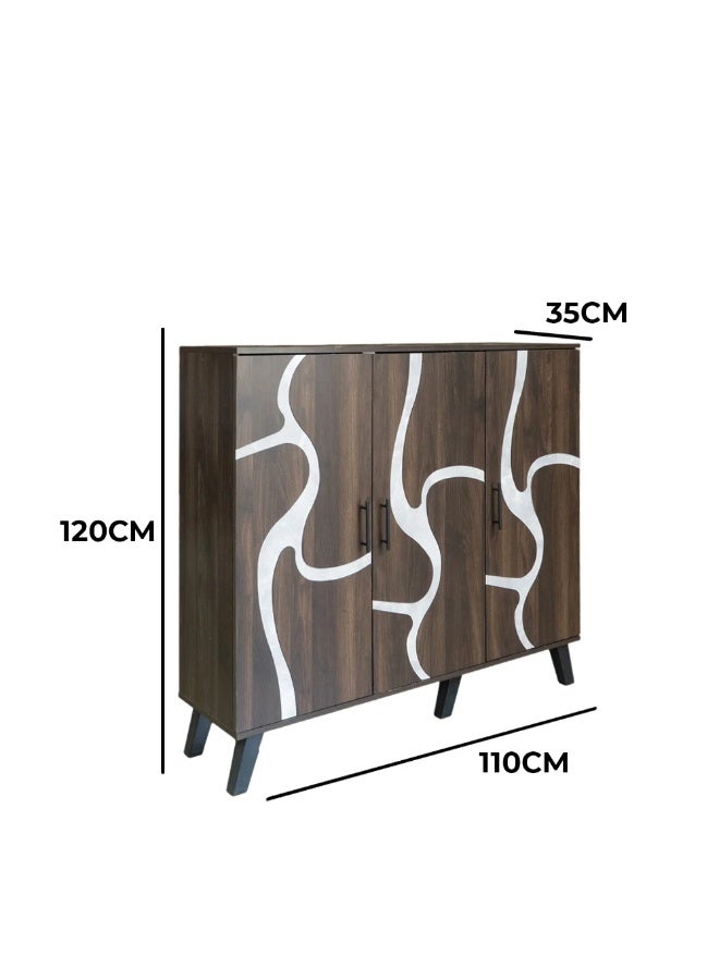 Baity 3-door wooden shoe cabinet, 5 tiers - dark brown and gray - Image 2