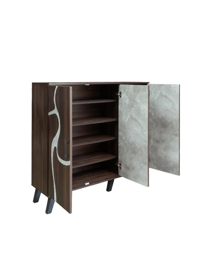 Baity 3-door wooden shoe cabinet, 5 tiers - dark brown and gray - Image 5