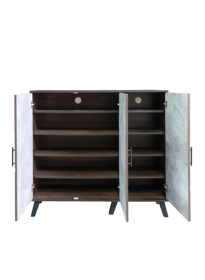 Baity 3-door wooden shoe cabinet, 5 tiers - dark brown and gray - Image 3