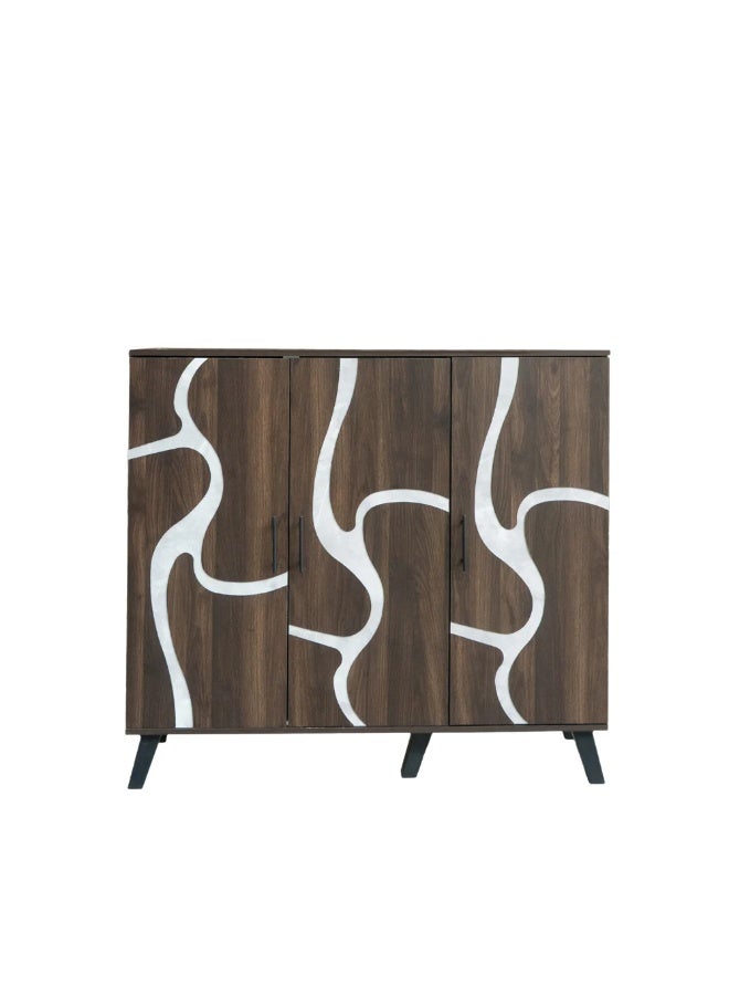 Baity 3-door wooden shoe cabinet, 5 tiers - dark brown and gray - Image 4