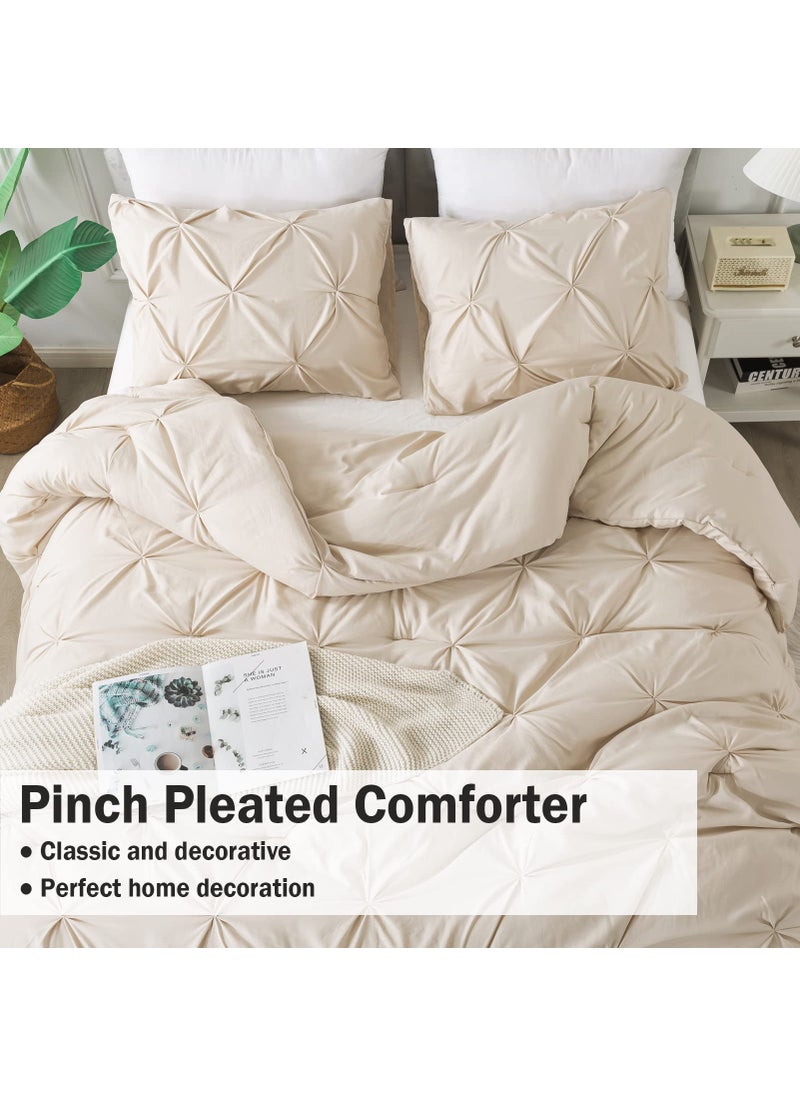 Andency Andency Beige Comforter Set King(104x90Inch)  3 Pieces Lightweight and Soft King Size Pinch Pleat Comforter Set  All Season Microfiber Bedding Comforter Set  - Image 5