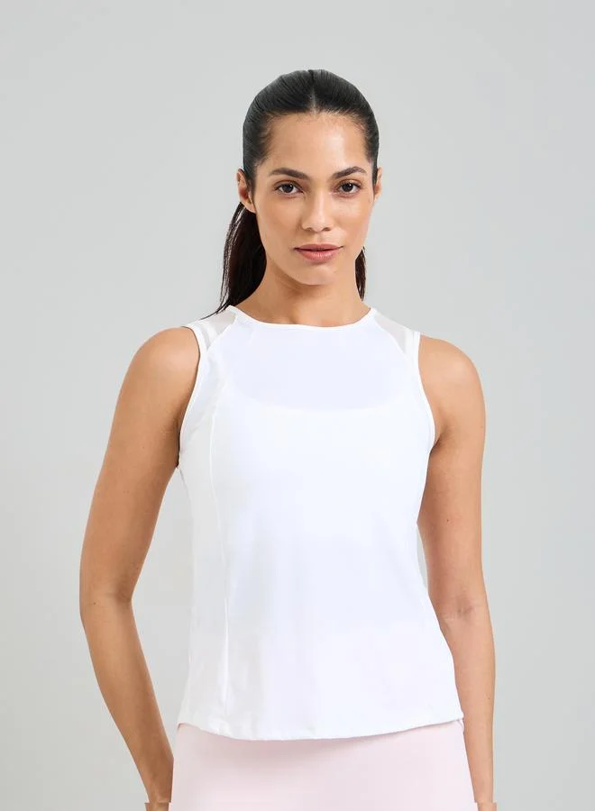 Take Two White Back Mesh Panel Active Tank Top