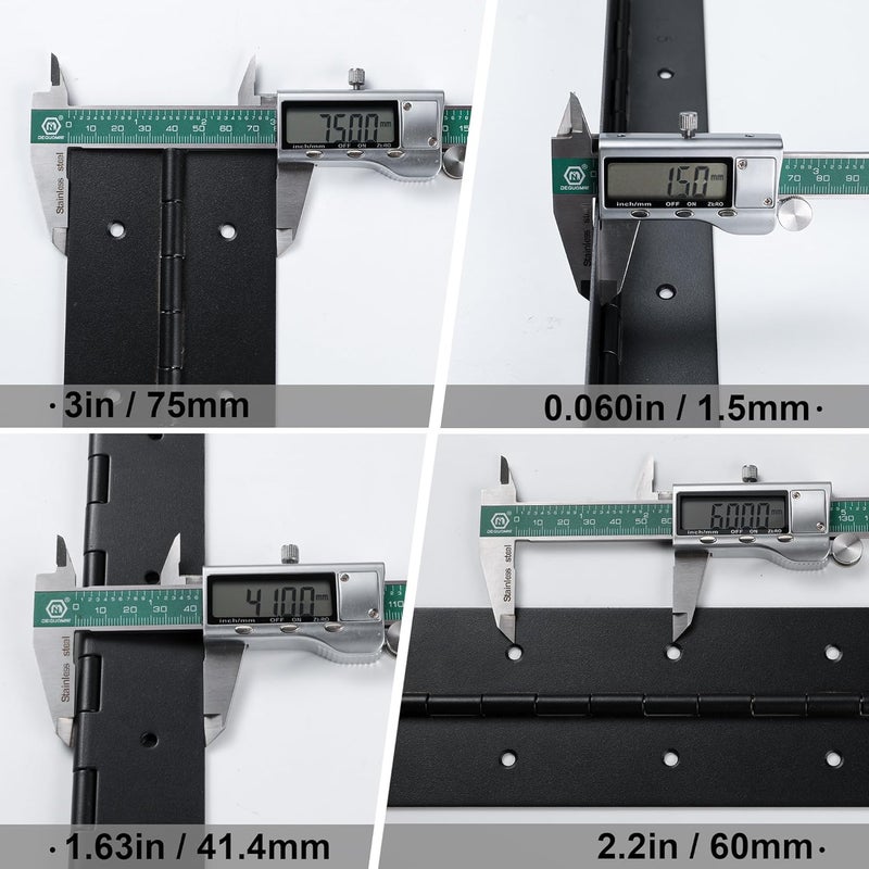 FVSEC Heavy Duty Piano Hinge 8 Inch x 3 Inch Width, True 0.060'' Thick Stainless Steel Black Piano Hinge for Heavy Duty Cabinet, Door, Toolbox, Wooden Box, Metal Plate, Furniture, Industrial Project - Image 3