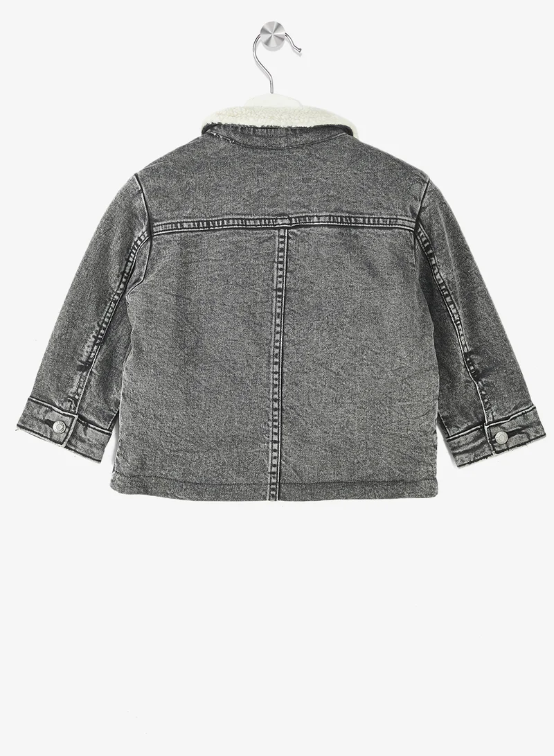 اتش اند ام جاكيت جينز مبطن بالدب