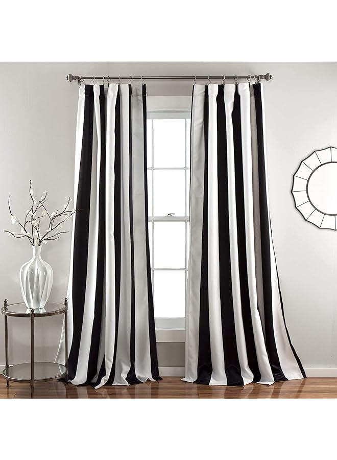 The Bros, Black Wilbur Stripe Room Darkening Window Curtain Panel Pair, 108" x 52", 108 in L - Image 1