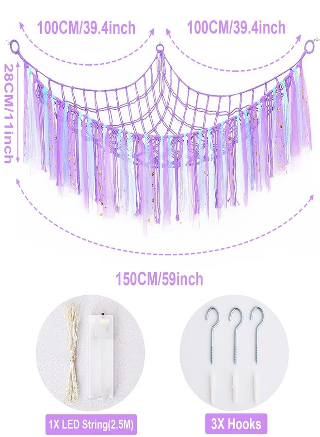 FYANER Stuffed Animal Net Stuffed Animal Storage Hammock with LED Lights Colorful Tassels Hammock Hanging Stuffed Toy Storage Organizer Holder for Nursery Play Room Kids Bedroom(Purple) - Image 2