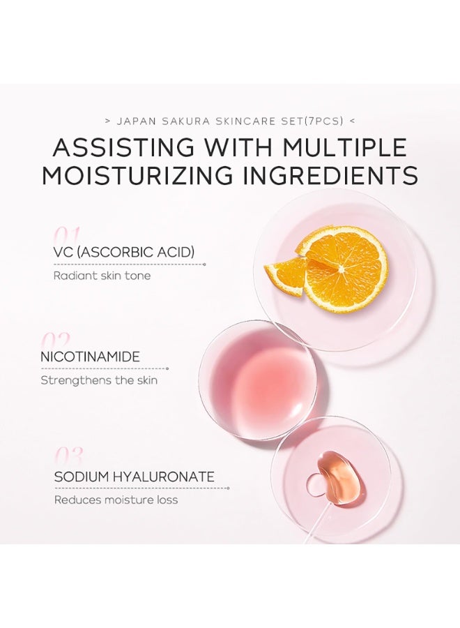 لايكو مجموعة ساكورا للعناية بالبشرة من لايكو، مجموعة هدايا للعناية بالبشرة، مع منظف، تونر، لوشن، سيروم، كريم للعين، كريم للوجه، برايمر مكياج، للنساء والفتيات المراهقات، هدية عيد ميلاد للأم والابنة - Image 2