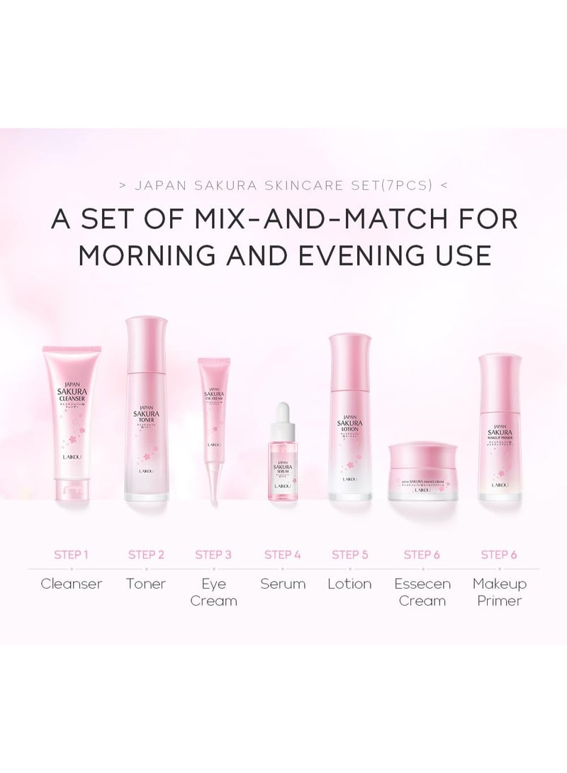 لايكو مجموعة ساكورا للعناية بالبشرة من لايكو، مجموعة هدايا للعناية بالبشرة، مع منظف، تونر، لوشن، سيروم، كريم للعين، كريم للوجه، برايمر مكياج، للنساء والفتيات المراهقات، هدية عيد ميلاد للأم والابنة - Image 4