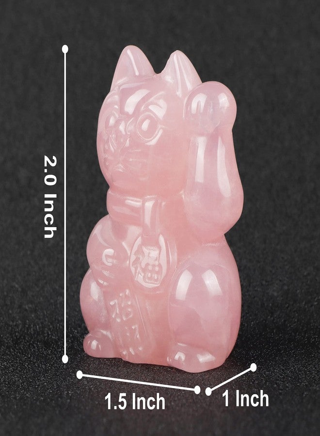 Artistone Rose Quartz Crystal Maneki Neko Money Feng Shui Fortune Lucky Cat Collectible Figurine Gemstone Sculpture for Attract Wealth Good Luck Home&Shop Decorations - Image 2
